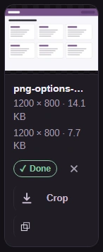 Completed PNG tile with input and output dimensions and sizes.
