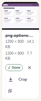 Completed PNG tile with input and output dimensions and sizes.
