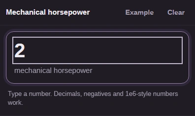 Input value is 2 and its unit reads mechanical horsepower.