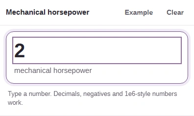 Input value is 2 and its unit reads mechanical horsepower.