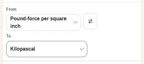 After the swap, From is Pound-force per square inch and To is Kilopascal.