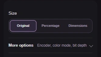 Keep Size at Original, then open More options.