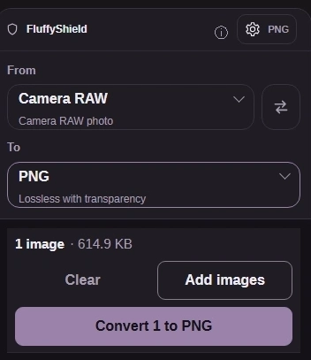 Settings closed and Convert 1 to PNG ready.