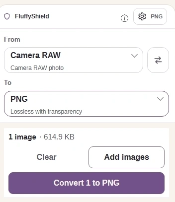 Settings closed and Convert 1 to PNG ready.