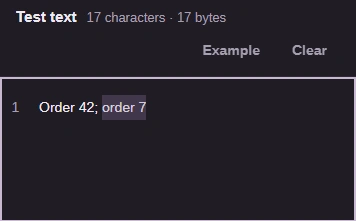 Test text box holding Order 42; order 7, with only order 7 highlighted.