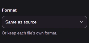 Choose Format → Same as source to keep JPG.