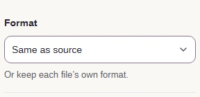 Choose Format → Same as source to keep JPG.