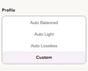 Choose Profile → Custom to make the format and quality choices yourself.