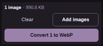 Press Convert 1 to WebP to use the starting settings.
