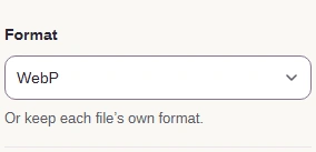 Choose WebP, AVIF, or JPEG XL in Format; it sets the saved file type.