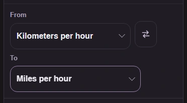 FluffyBench's From and To unit buttons above the speed workspace.