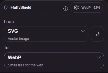 With your SVG loaded, choose WebP in To.