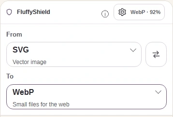 With your SVG loaded, choose WebP in To.