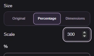 Alternative size setting: Percentage with Scale 300 percent.