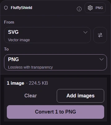The Settings button closes the size panel; Convert is ready below the drawing.
