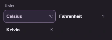 The From list offers Celsius, Fahrenheit and Kelvin.