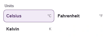 The From list offers Celsius, Fahrenheit and Kelvin.
