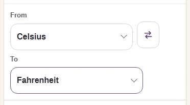 From shows Celsius and To shows Fahrenheit, with the swap arrows between them.
