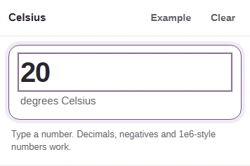 Input value is 20 and its unit reads degrees Celsius.