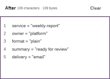 The After box holding the newer settings, with owner = "platform" and a new summary line.