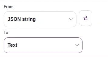 FluffyBench From and To controls set to JSON string and Text.