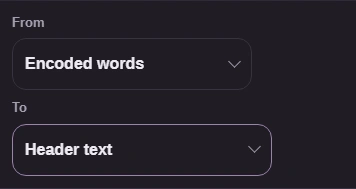 FluffyBench From and To controls set to Encoded words and Header text.