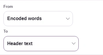 FluffyBench From and To controls set to Encoded words and Header text.