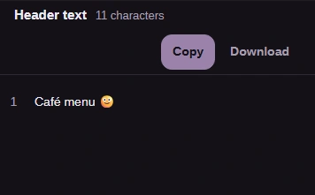 FluffyBench Header text result Café menu with a smiling emoji.
