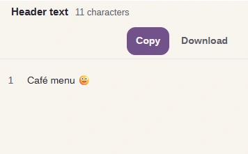 FluffyBench Header text result Café menu with a smiling emoji.