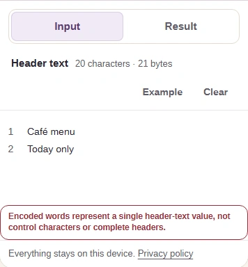 Two-line input refused for MIME B with FluffyBench's actual error message.