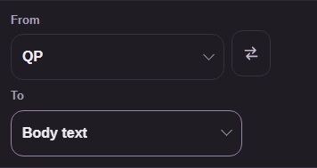 FluffyBench From and To controls set to QP and Body text.