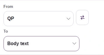 FluffyBench From and To controls set to QP and Body text.
