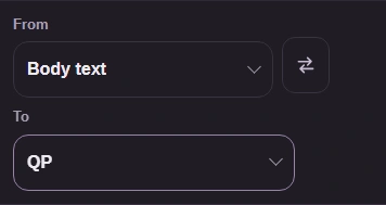 FluffyBench From and To controls set to Body text and QP.