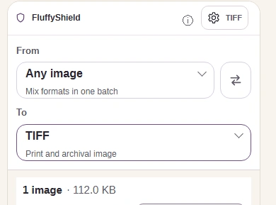 Leave To on TIFF, then open the gear button for TIFF settings.
