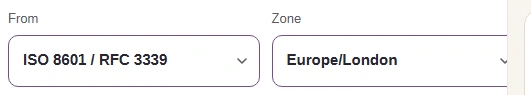 From is set to ISO 8601 / RFC 3339 and Zone to Europe/London.