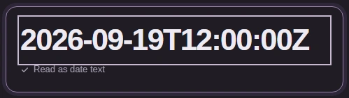 The Timestamp or date box holds 2026-09-19T12:00:00Z, read as date text.
