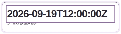 The Timestamp or date box holds 2026-09-19T12:00:00Z, read as date text.