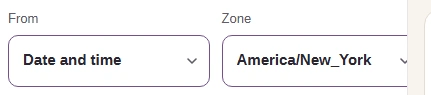 From is set to Date and time and Zone to America/New_York.