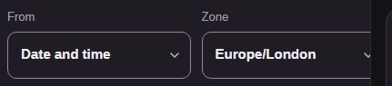 Zone is now set to Europe/London, with From still on Date and time.