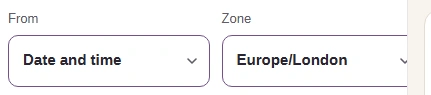 Zone is now set to Europe/London, with From still on Date and time.
