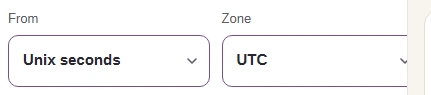 FluffyBench's Timestamp Converter with From set to Unix seconds and Zone set to UTC.