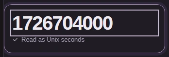 Timestamp or date input contains 1726704000; its read-mode label says Read as Unix seconds.