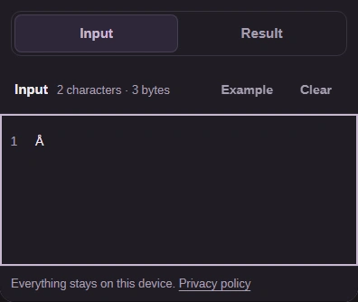 Unicode Inspector Input holding A plus a combining ring, with Input and Result tabs.