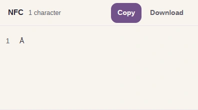 NFC result Å, reading 1 character and 2 bytes.