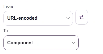 FluffyBench From and To controls set to URL-encoded and Component.