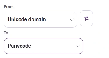 FluffyBench From and To controls set to Unicode domain and Punycode.