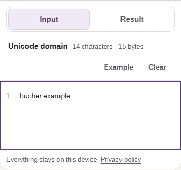 Phone Input view with bücher.example and the Input and Result tabs.