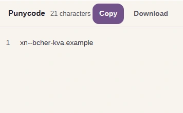 FluffyBench result xn--bcher-kva.example under the Punycode label.