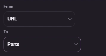 FluffyBench From and To controls set to URL and Parts.