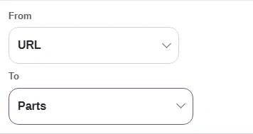 FluffyBench From and To controls set to URL and Parts.